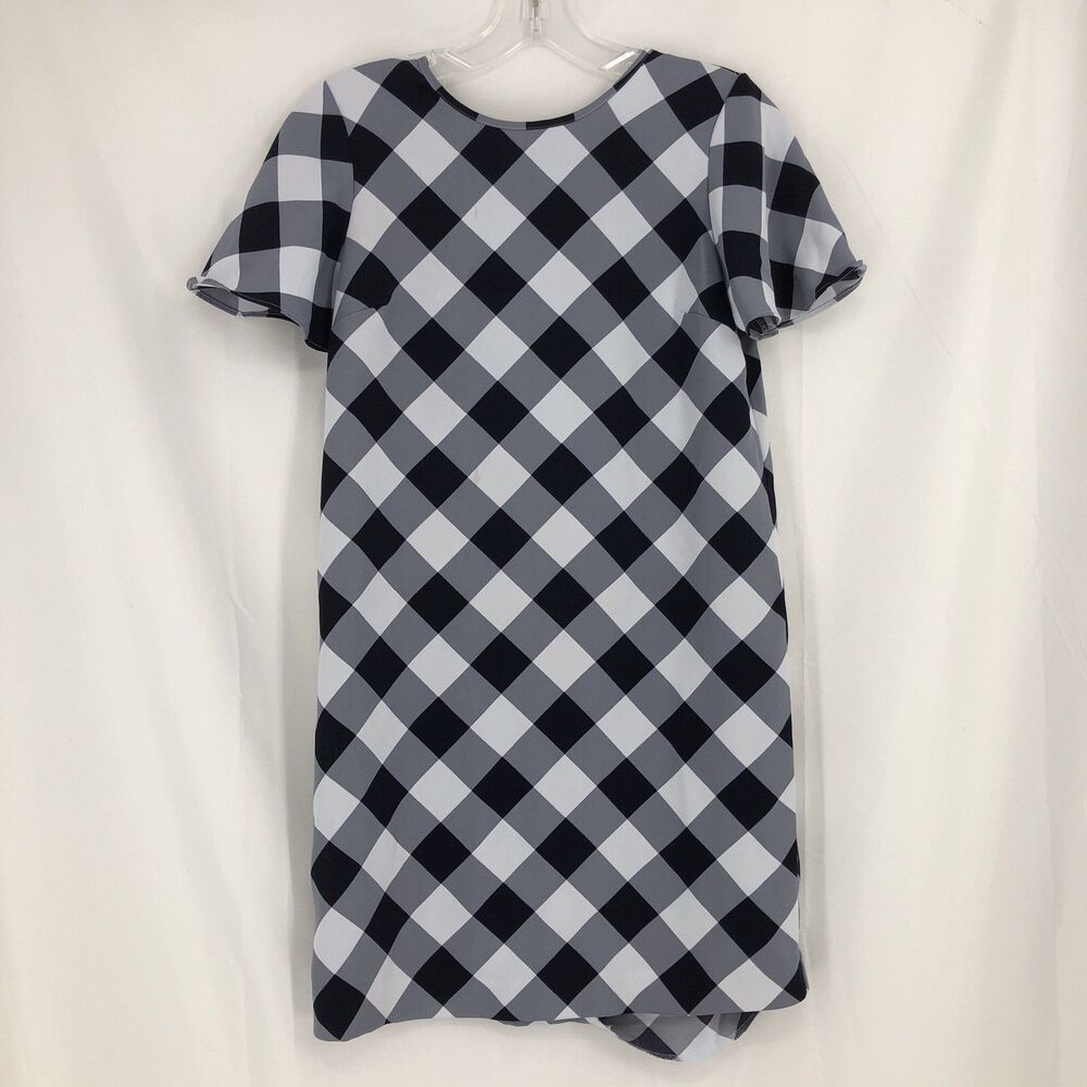Ann Taylor Petite Navy Gingham Sheath Dress Size 0P